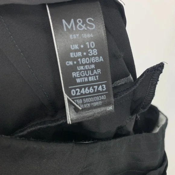 M&S Collection Pants Womens Size 6 US 10 UK Black Wide Leg Cropped Belted Waist - Picture 4 of 9